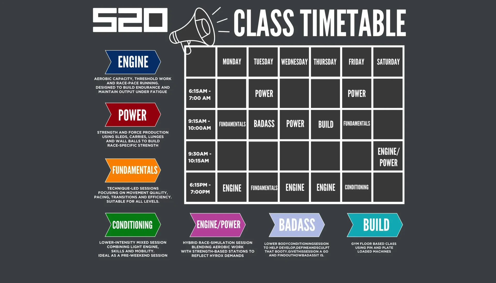 S20 2026 weekly class timetable